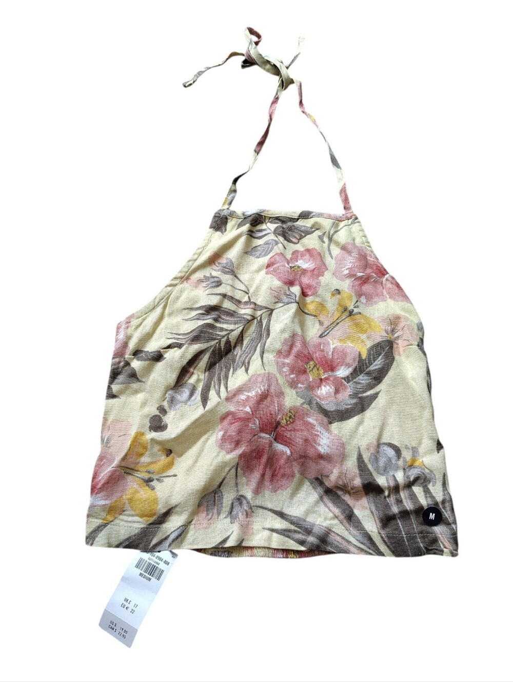 Hollister Floral Halter Linen Blend Tank Top in Cream, Pink & Yellow-- Juniors M